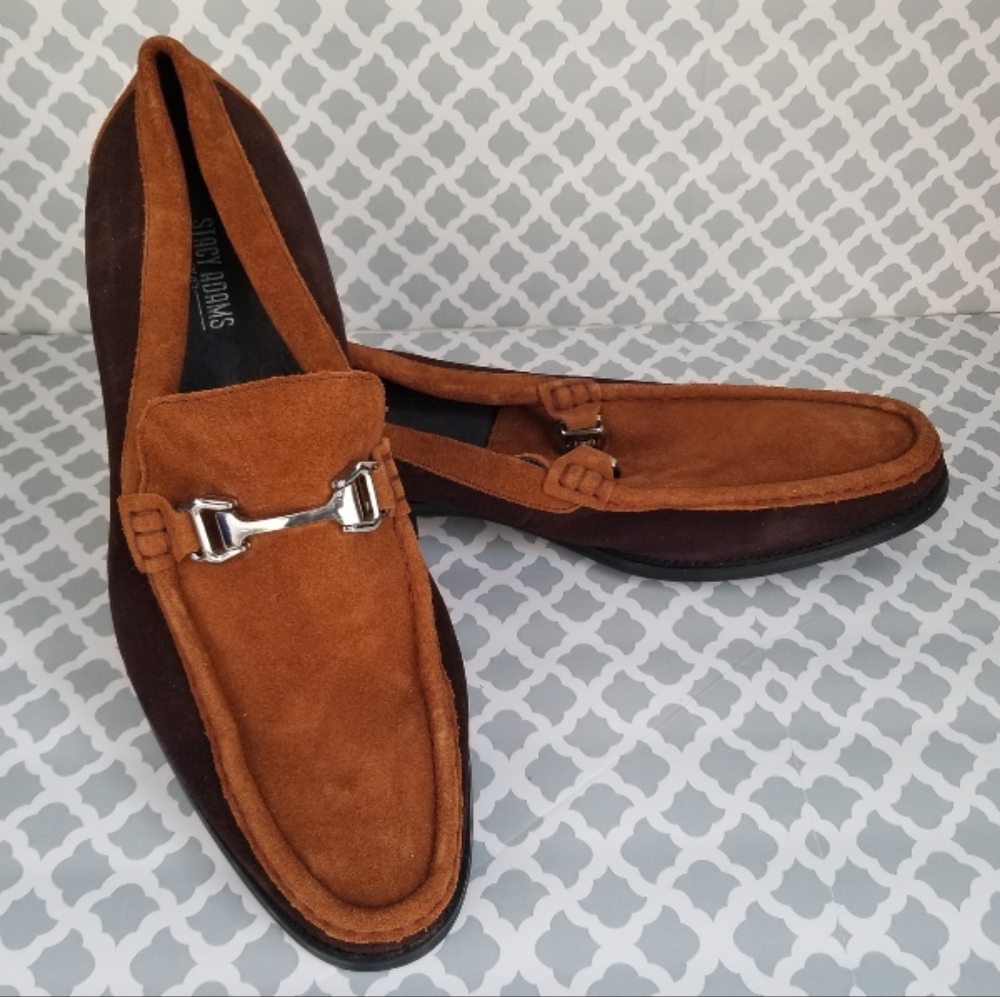 Stacy Adams mens two tone brown suede loafers. Size 11.5